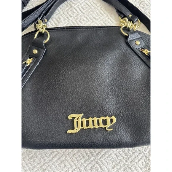 Juicy Couture Faux Leather Convertible Satchel Handbag Black (Pre-owned) - Picture 2 of 9